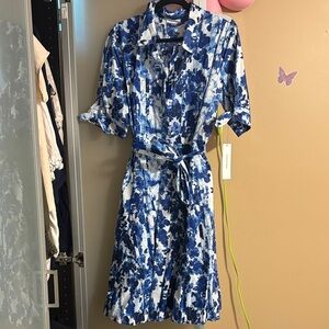 BNWT Calvin Klein Blue Floral Shirt Dress - 100% cotton